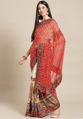 Red Embroidered Georgette Saree Set