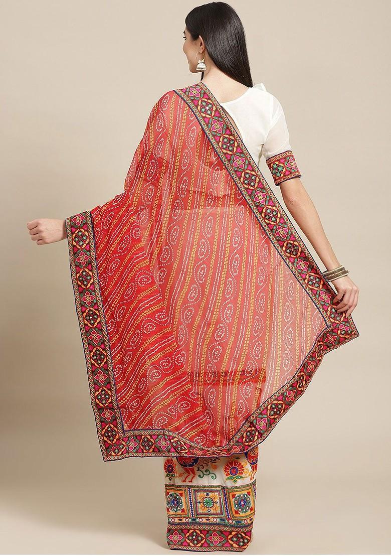 Red Embroidered Georgette Saree Set