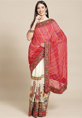 Red Embroidered Georgette Saree Set