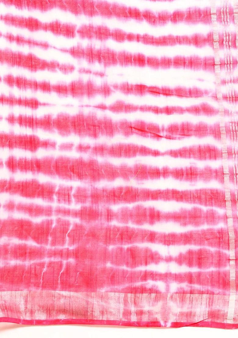 Pink Tie And Dye Linen Saree Set