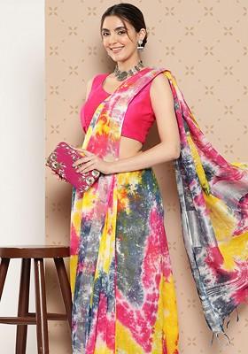 Multi Tie And Dye Cotton Saree Set