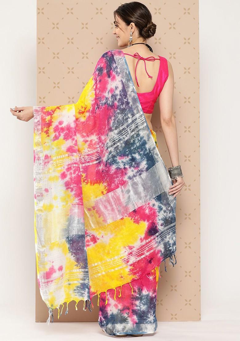 Multi Tie And Dye Cotton Saree Set