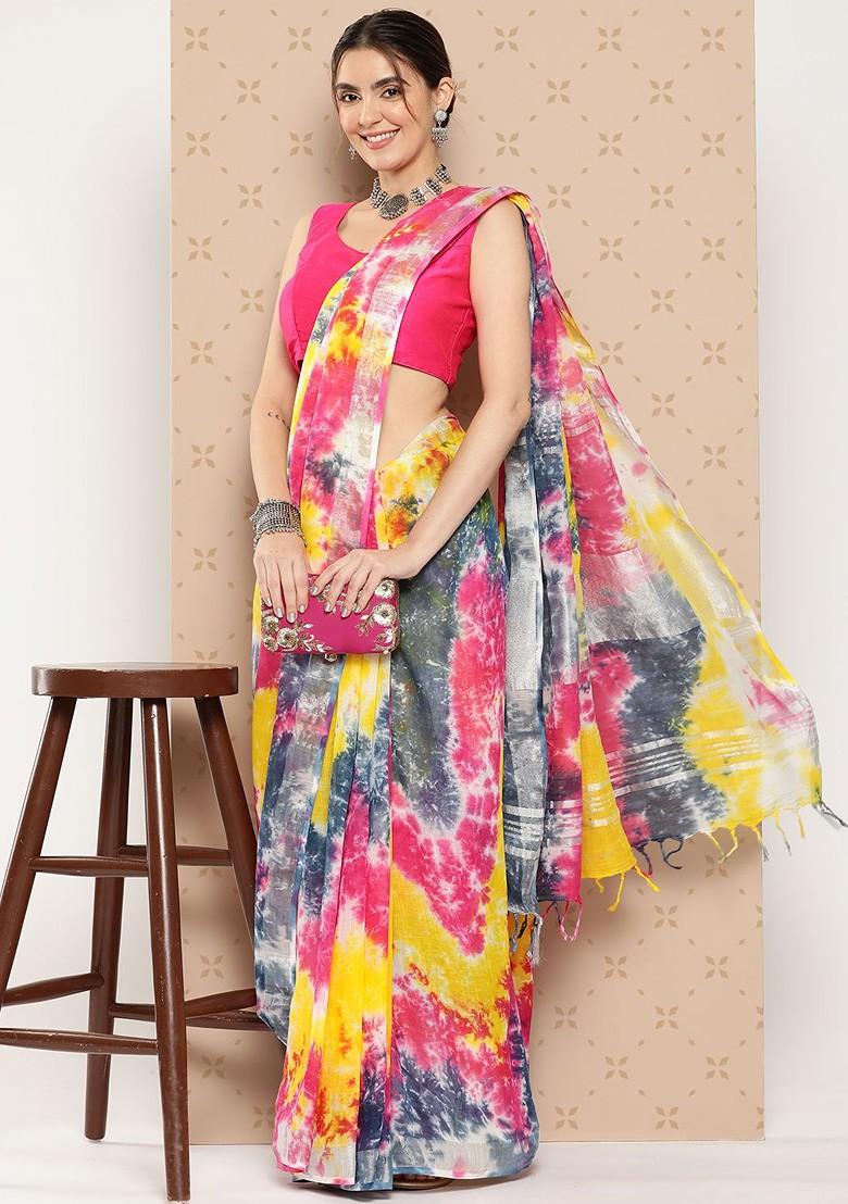 Multi Tie And Dye Cotton Saree Set