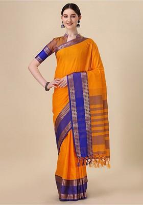 Orange Woven Silk Saree Set