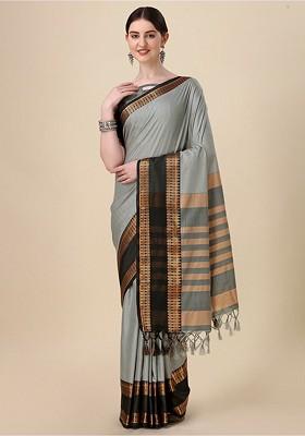 Grey Zari Silk Saree Set
