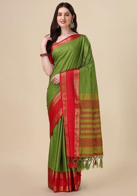 Green Zari Silk Saree Set