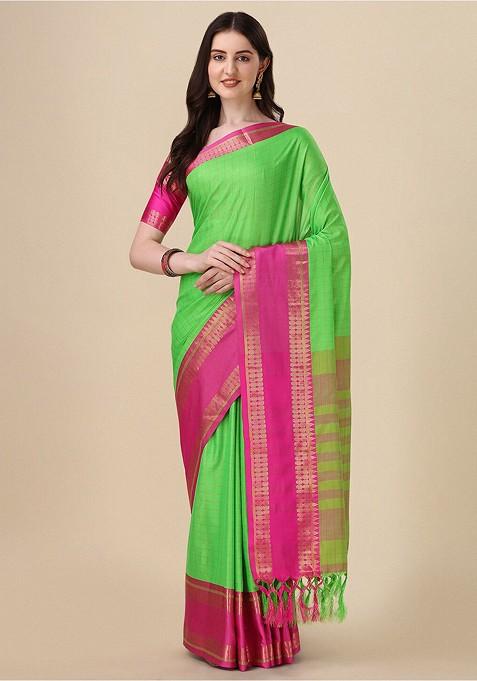 Green Zari Silk Saree Set