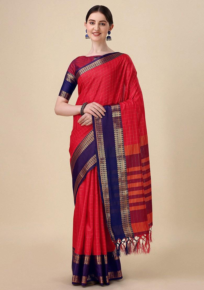 Red Zari Silk Saree Set