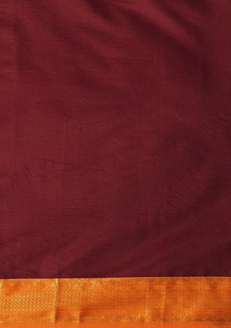 Brown Woven Silk Saree Set