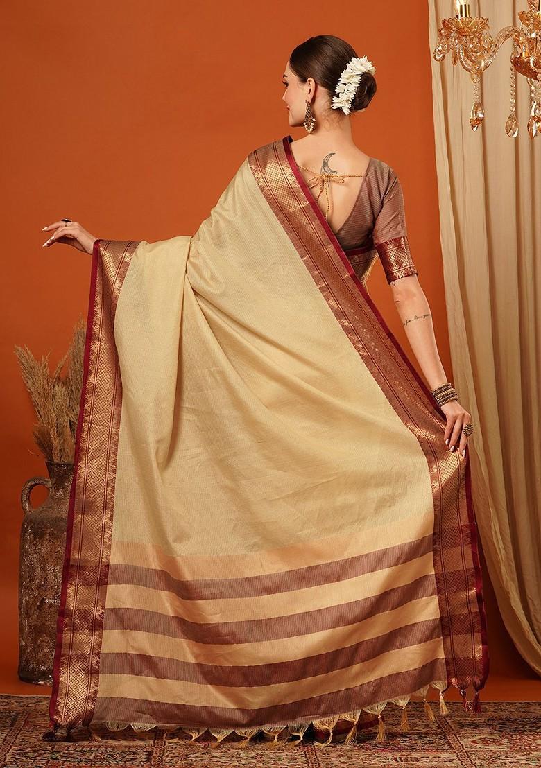 Brown Woven Silk Saree Set