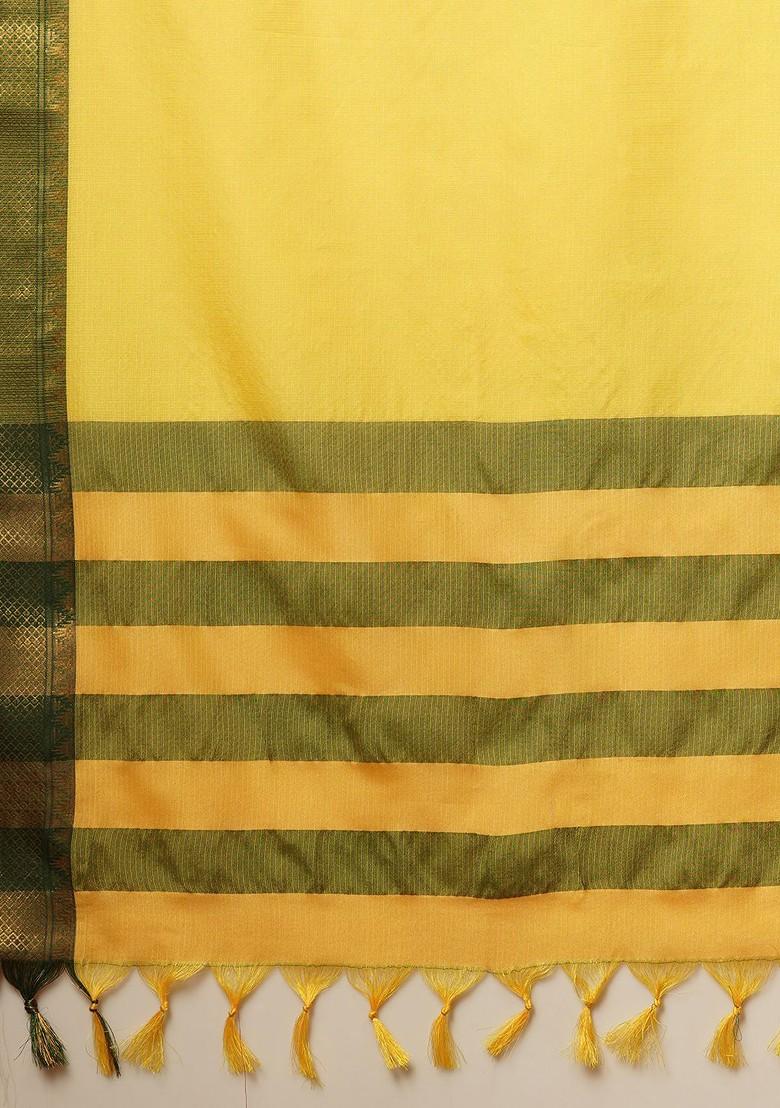 Yellow Woven Silk Saree Set