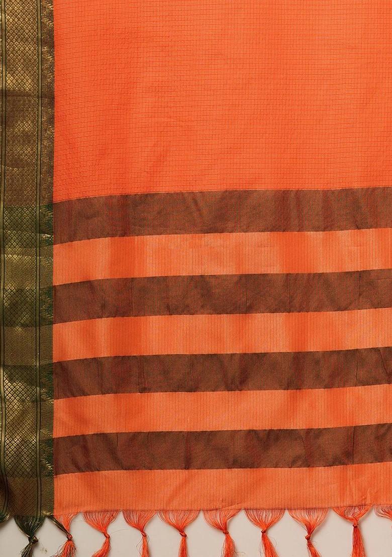 Orange Zari Silk Saree Set