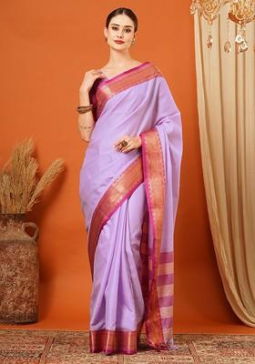 Purple Woven Silk Saree Set