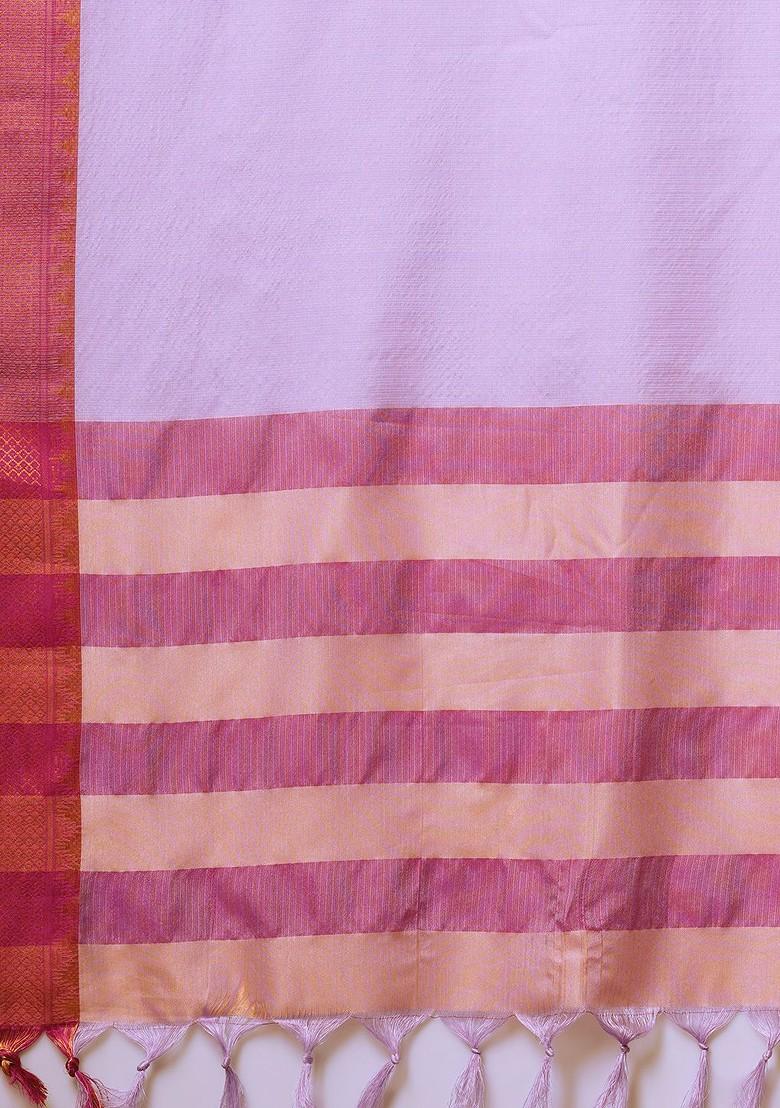 Purple Woven Silk Saree Set