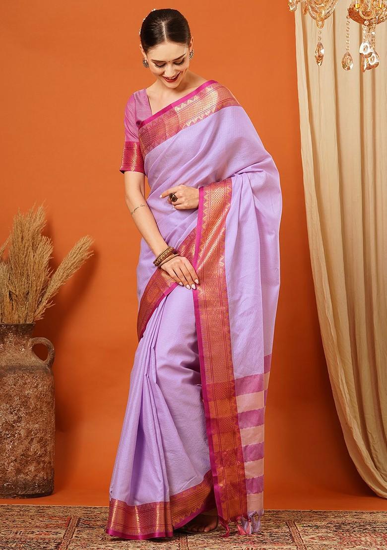 Purple Woven Silk Saree Set