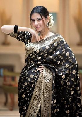 Black Zari Silk Saree Set