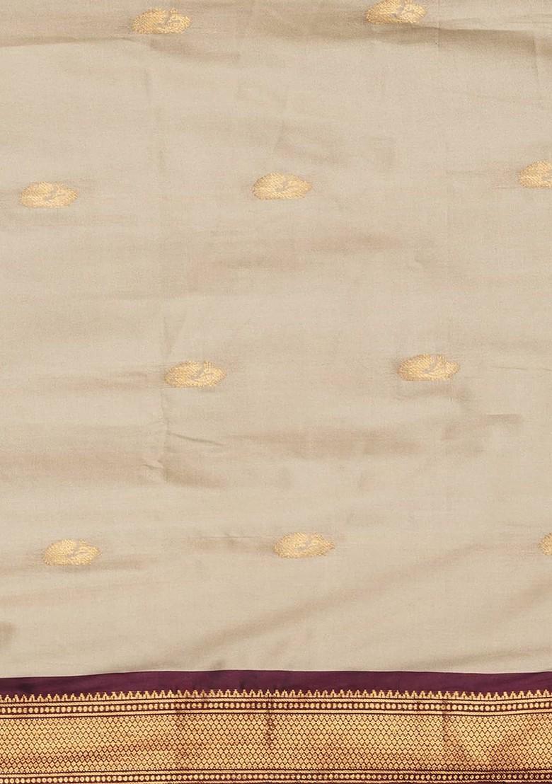 Beige Woven Silk Saree Set