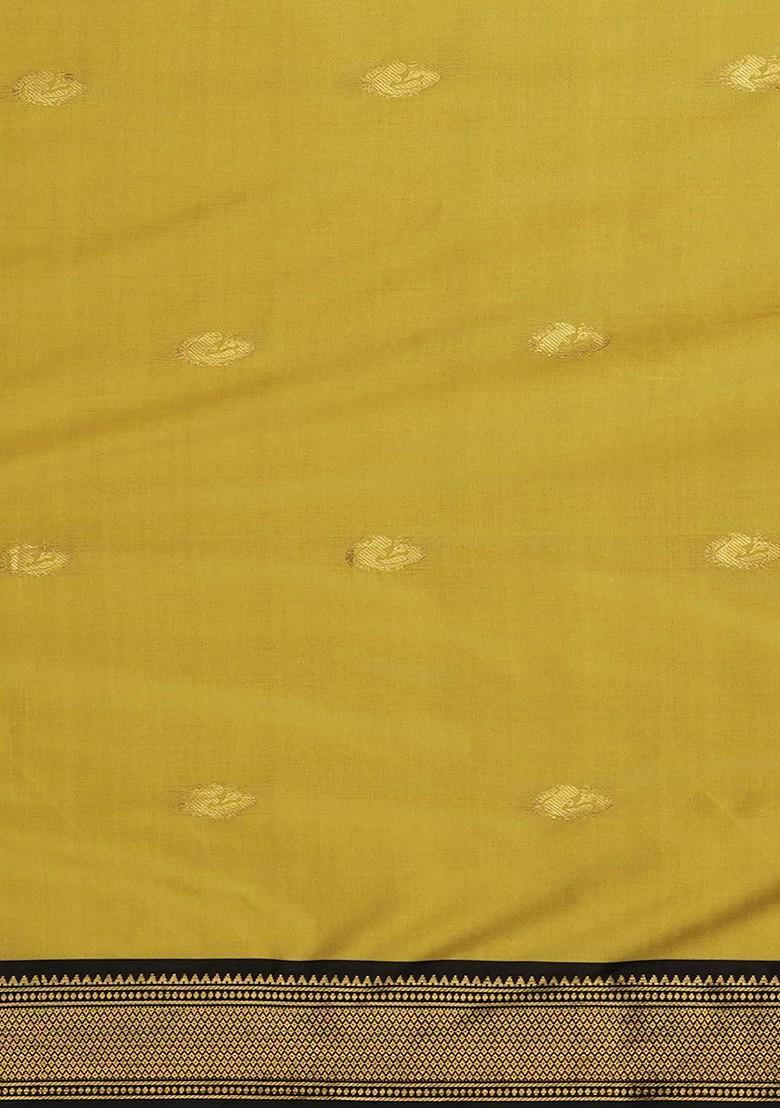 Mustard Woven Silk Saree Set