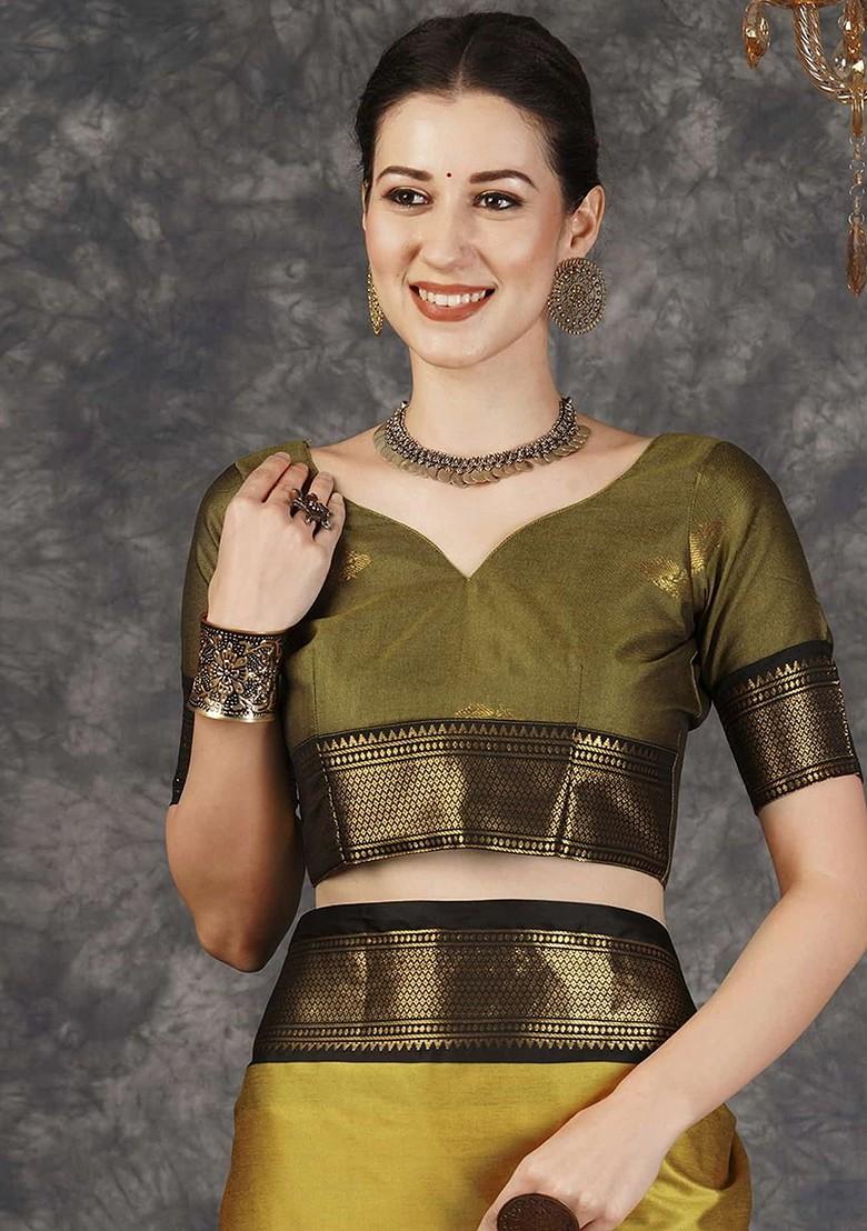 Mustard Woven Silk Saree Set