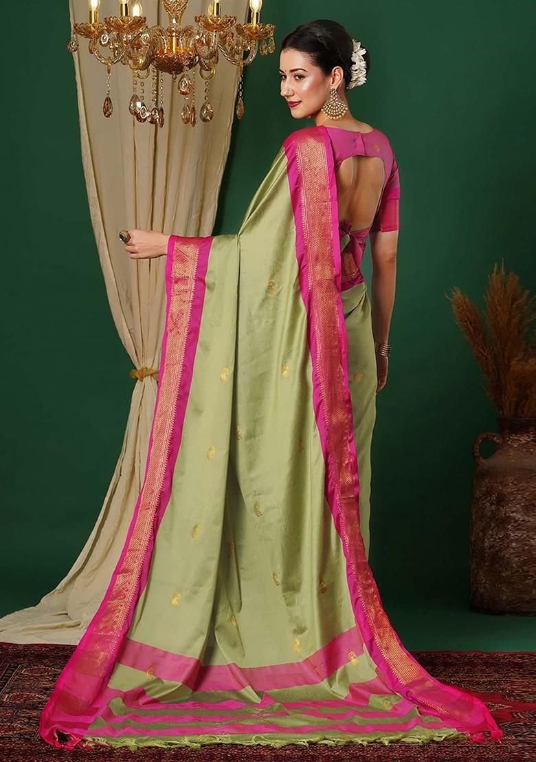 Olive Woven Silk Saree Set