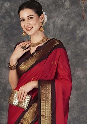 Red Woven Silk Saree Set