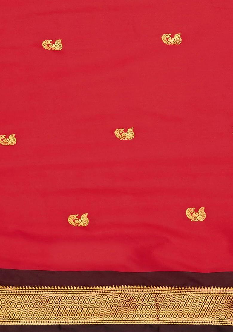 Red Woven Silk Saree Set