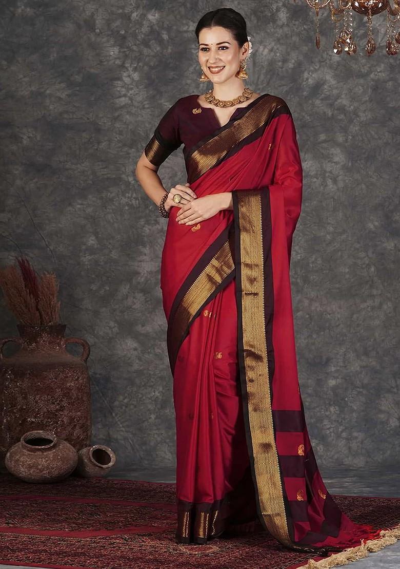 Red Woven Silk Saree Set