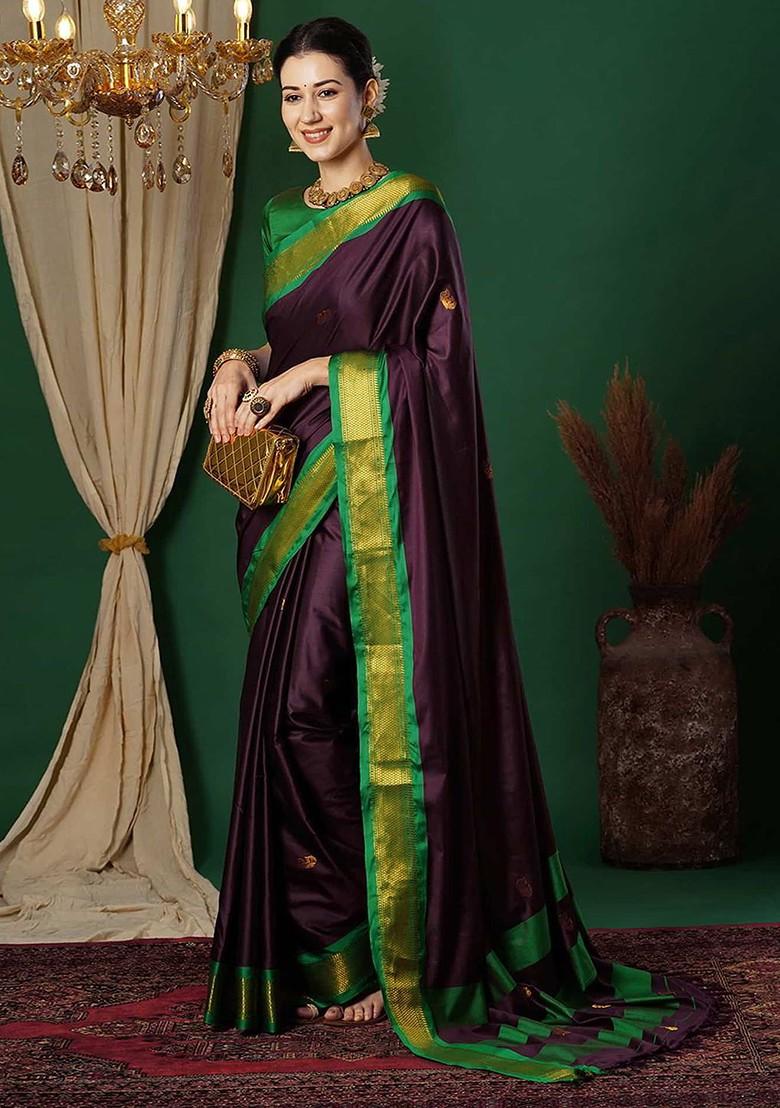 Magenta Woven Silk Saree Set