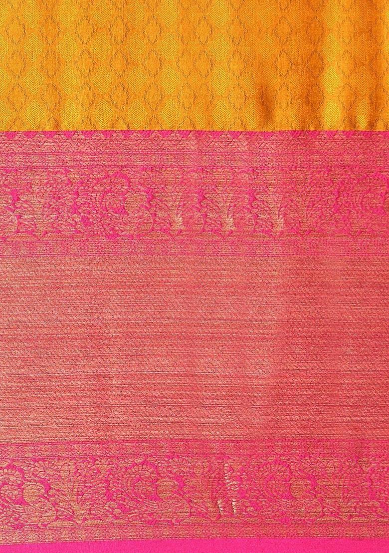 Yellow Woven Cotton Saree Set