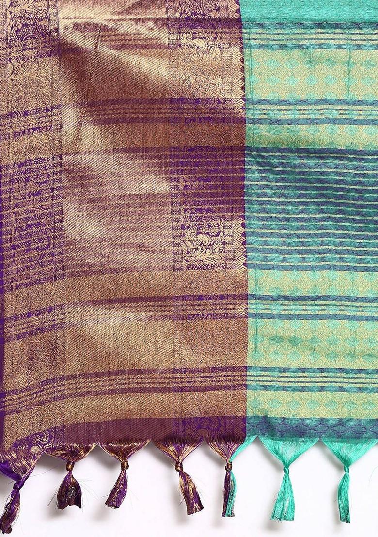 Blue Woven Cotton Saree Set
