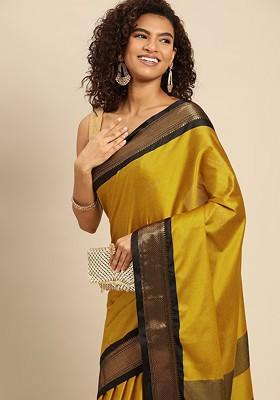 Mustard Woven Silk Saree Set
