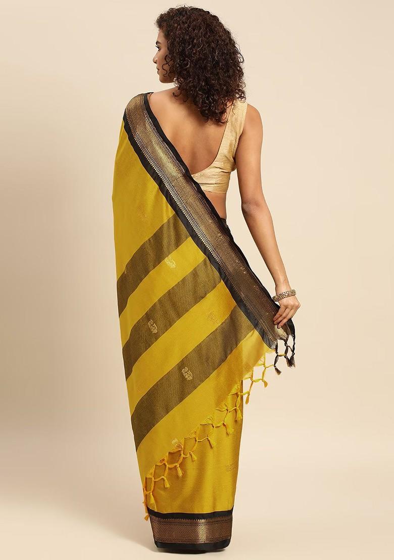 Mustard Woven Silk Saree Set