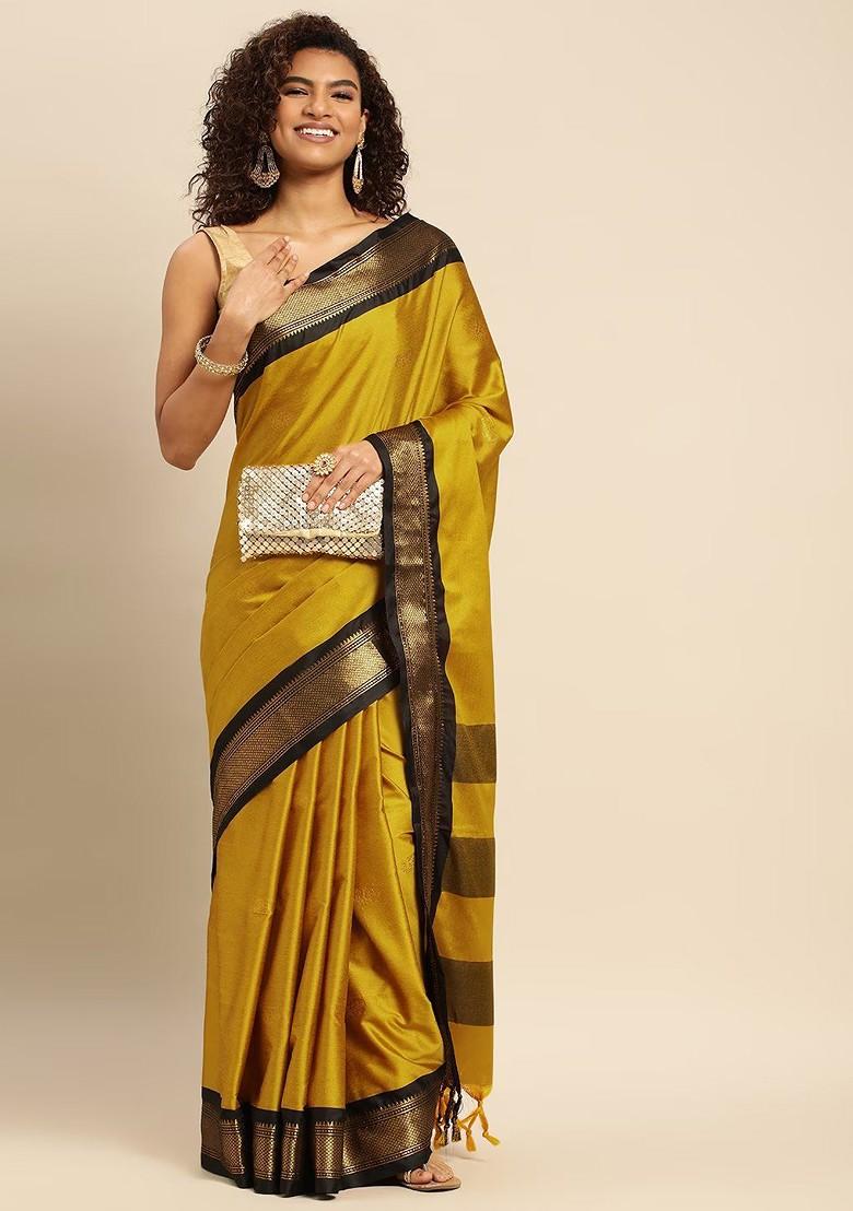 Mustard Woven Silk Saree Set