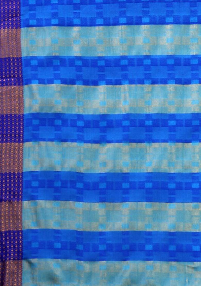 Turquoise Blue Woven Silk Saree Set