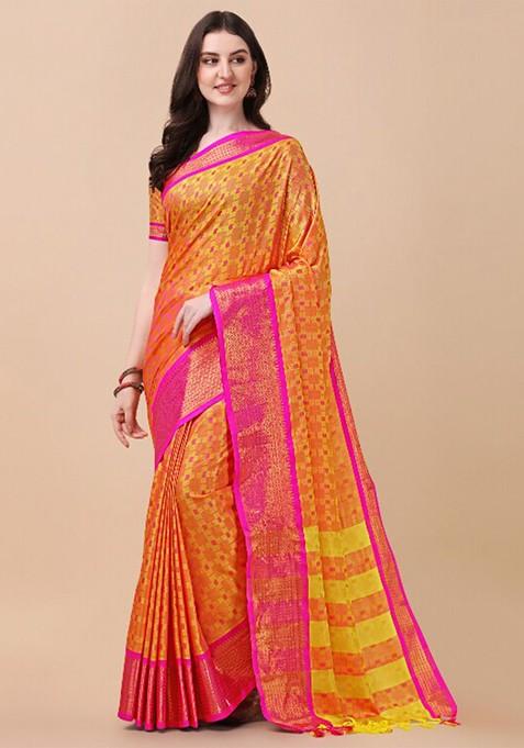Gold Woven Silk Saree Set