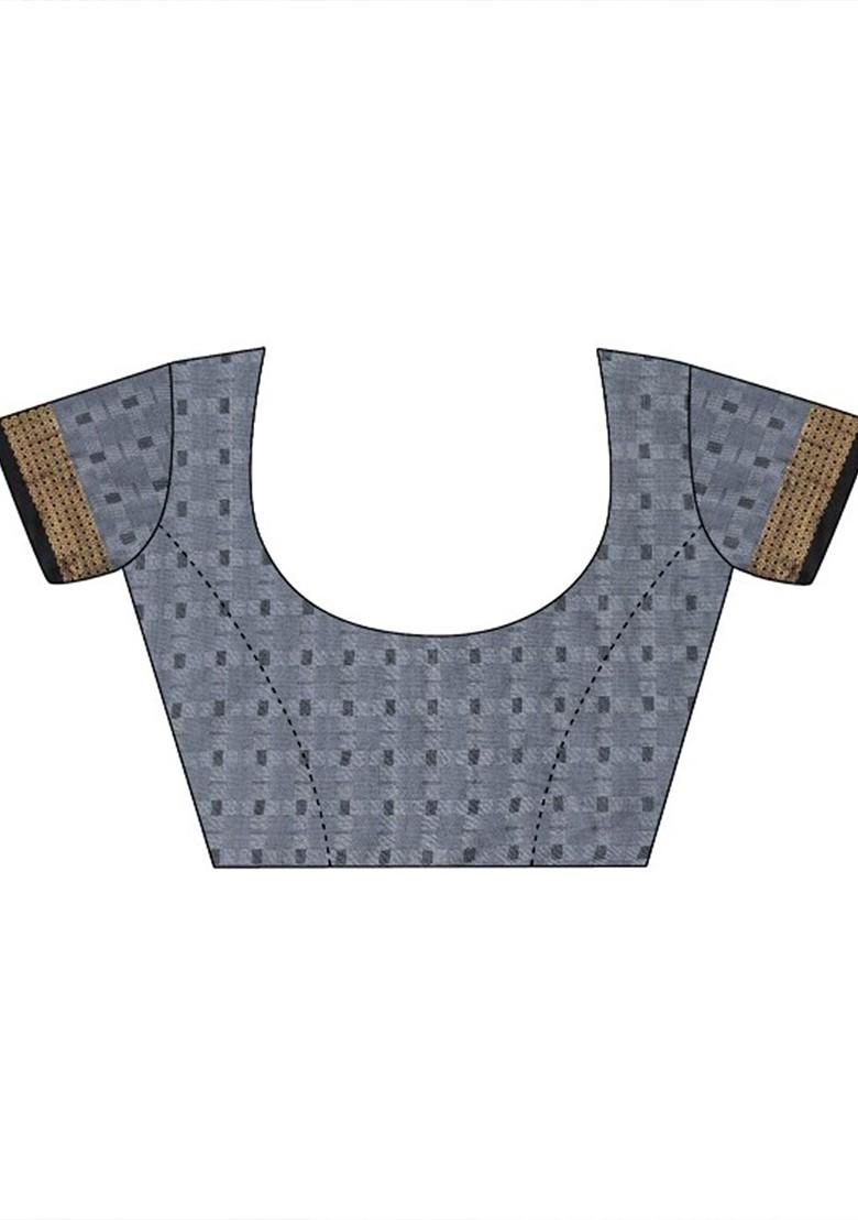 Grey Woven Silk Saree Set