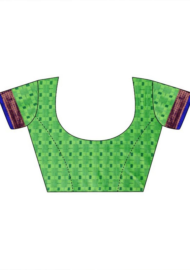Fluorescent Green Woven Silk Saree Set