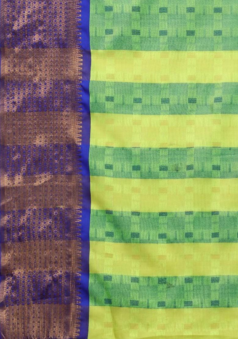 Fluorescent Green Woven Silk Saree Set