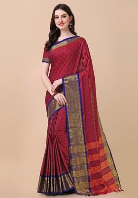 Red Woven Silk Saree Set
