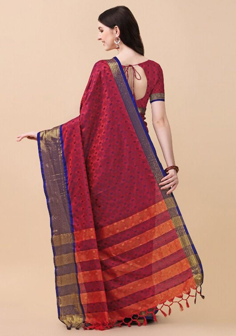 Red Woven Silk Saree Set