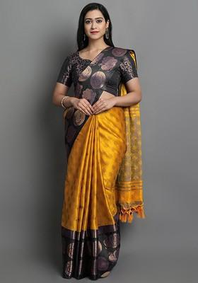 Copper Woven Poly Blend Saree Set