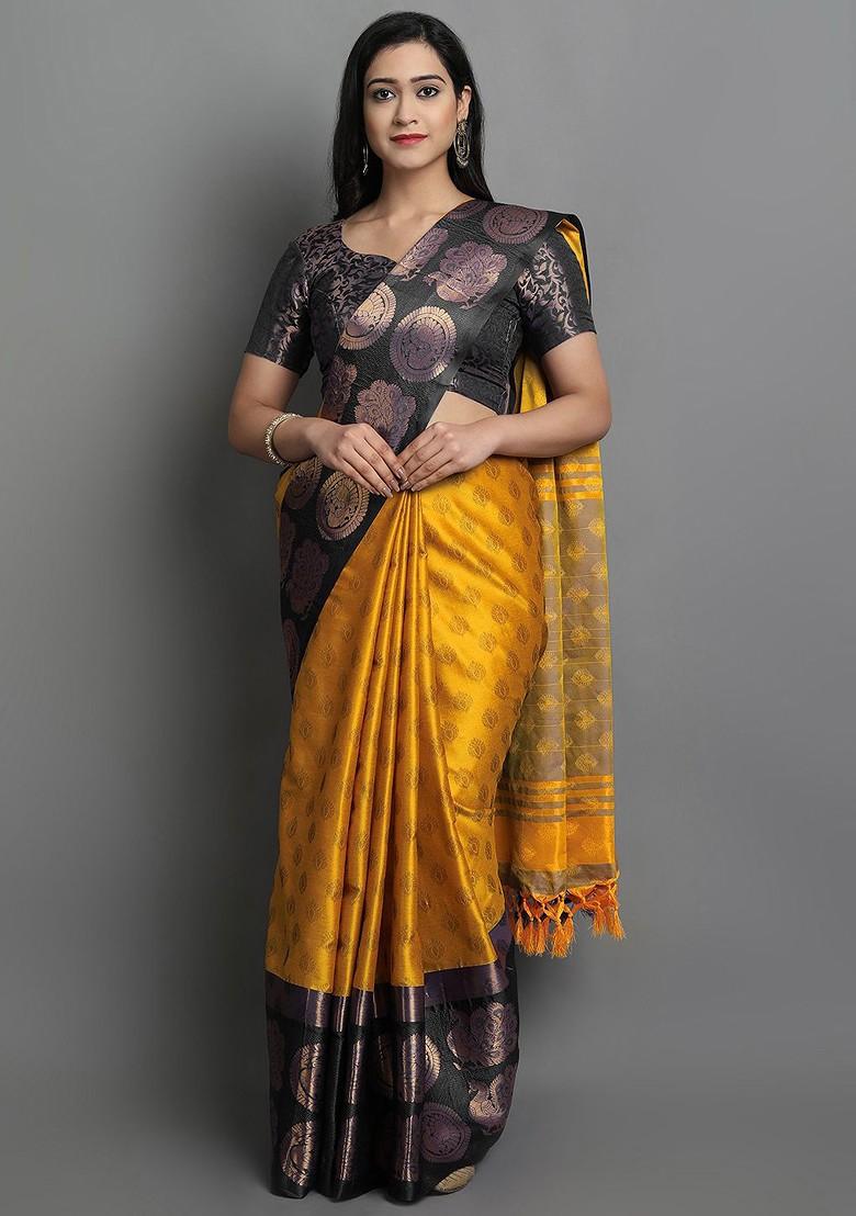 Copper Woven Poly Blend Saree Set