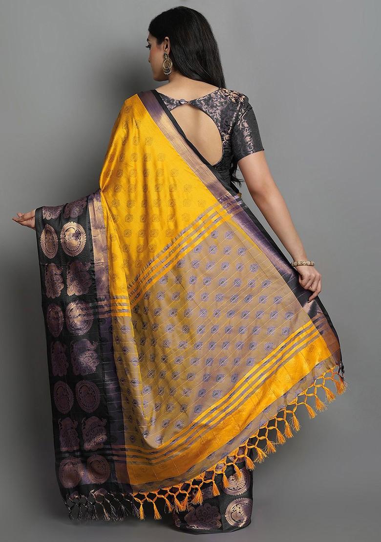 Copper Woven Poly Blend Saree Set