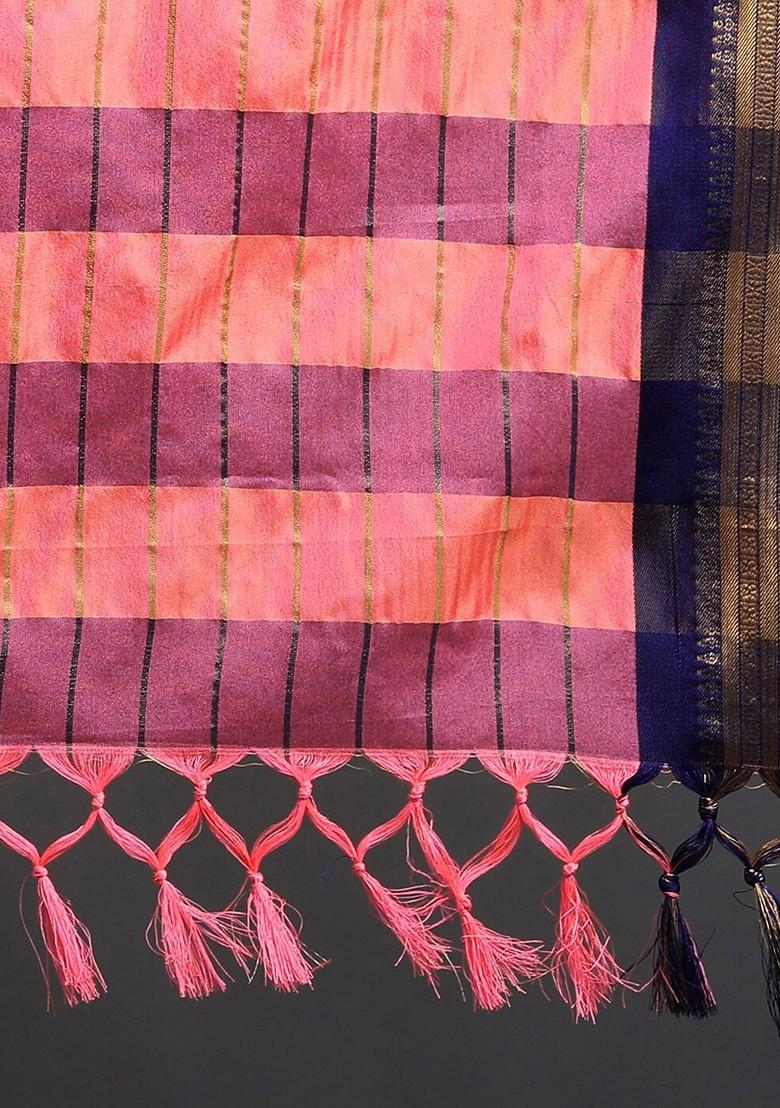 Pink Zari Poly Blend Saree Set