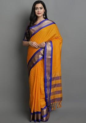 Gold Zari Poly Blend Saree Set