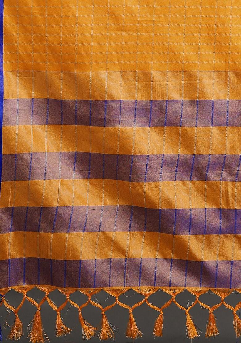 Gold Zari Poly Blend Saree Set