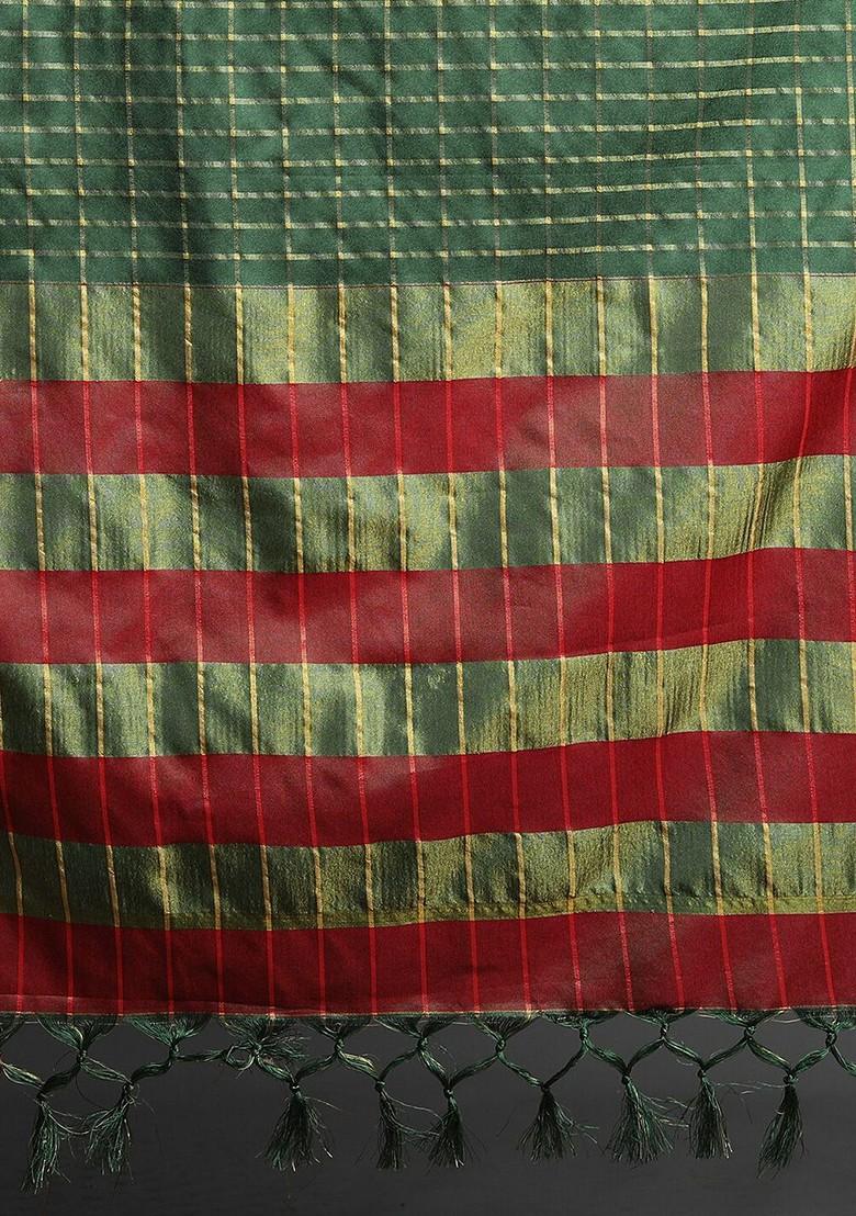 Green Zari Poly Blend Saree Set