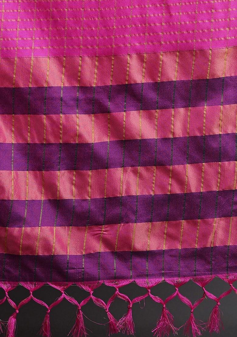 Pink Zari Poly Blend Saree Set