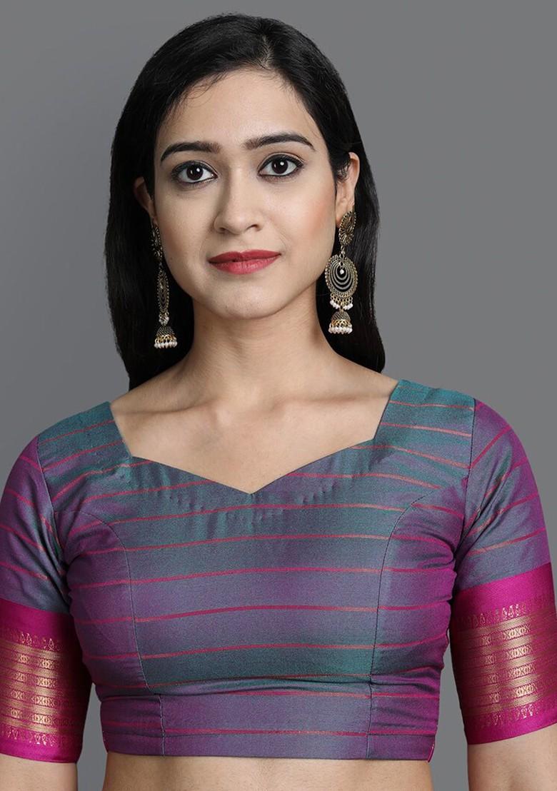 Green Zari Poly Blend Saree Set