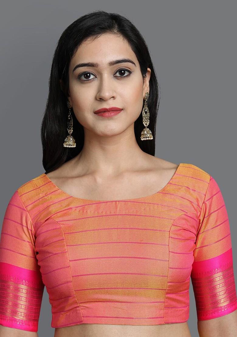 Yellow Checked Poly Blend Saree Set